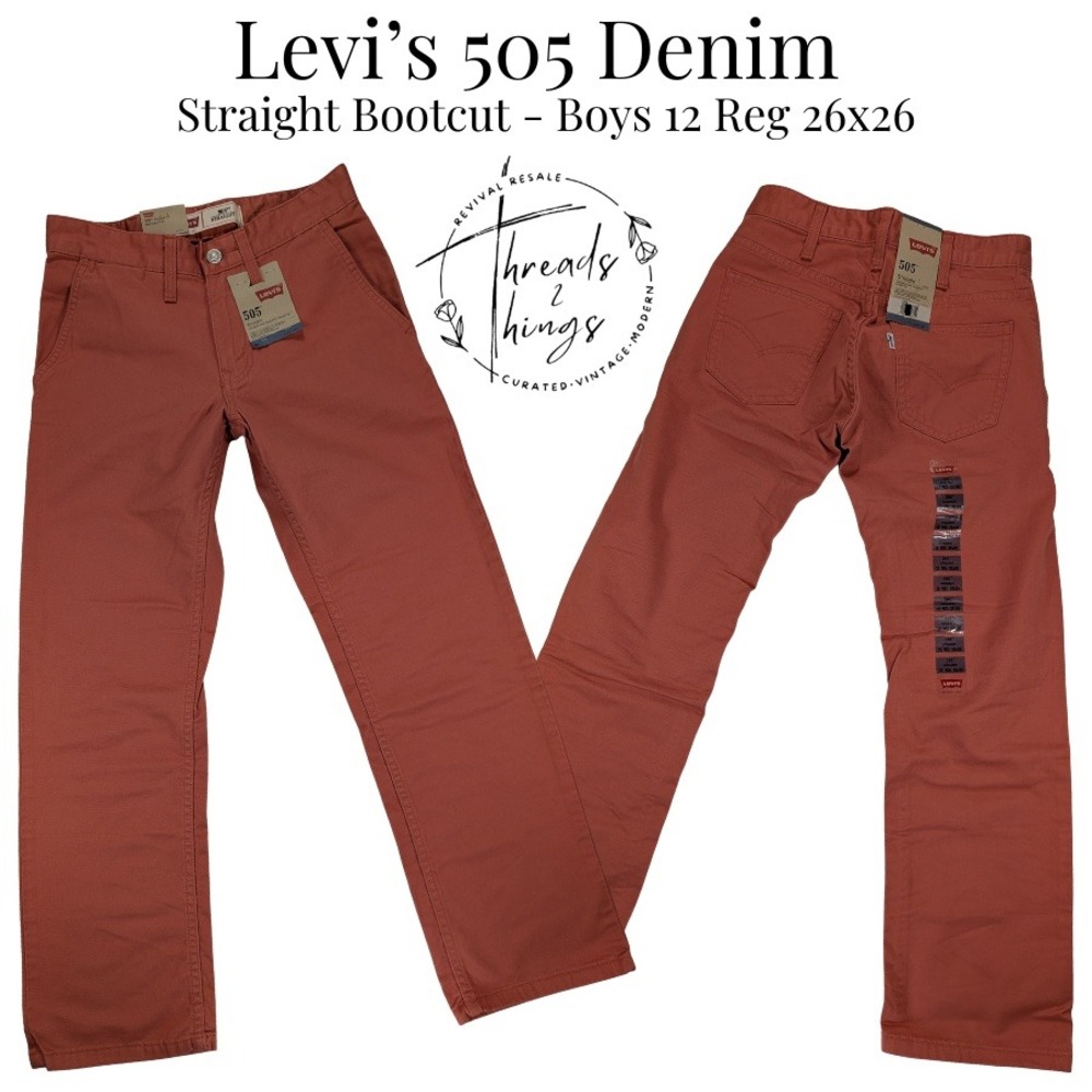NWT Levi's 505 Jeans Boys 12 Reg 26x26 Salmon Pink Denim Straight Bootcut Cotton